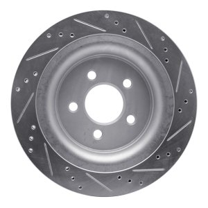 Ford Mustang Brake Rotor (1) - Rear Left - R1 Concepts - Drilled & Slotted - Silver - `15-`23
